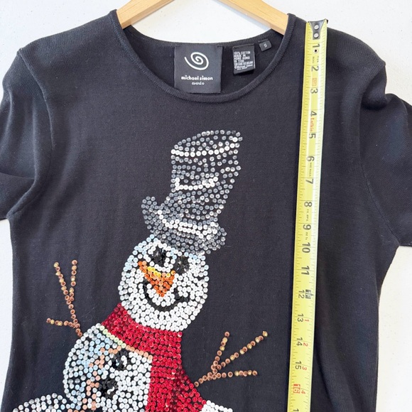 Michael Simon Vintage Sequin Snowman Top Small - Picture 7 of 11